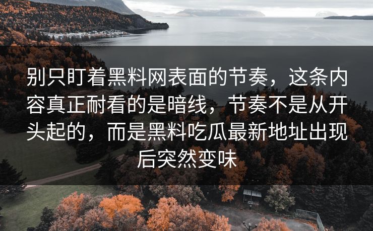 别只盯着黑料网表面的节奏，这条内容真正耐看的是暗线，节奏不是从开头起的，而是黑料吃瓜最新地址出现后突然变味
